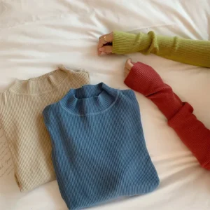 Women's Long Sleeve Knitwear Half High Collar Mid Neck Base Shirt Slim Fit Korean Style Inner Wear Autumn Winter Sweater