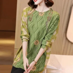 Trendy Twisted Print Mink Sweater Women's Autumn Winter Loose Knitted Outerwear Crew Neck Pullover Fashionable Knitwear