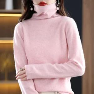Thickened Pure Wool Knitted Base Shirt Women's Roll Edge Wool Sweater Autumn Winter New Style Cashmere Knitwear Bottom Shirt