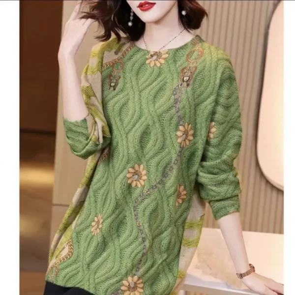 Trendy Twisted Print Mink Sweater Women's Autumn Winter Loose Knitted Outerwear Crew Neck Pullover Fashionable Knitwear - Image 4
