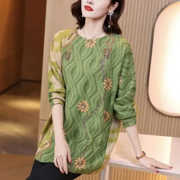 Trendy Twisted Print Mink Sweater Women's Autumn Winter Loose Knitted Outerwear Crew Neck Pullover Fashionable Knitwear - Image 2