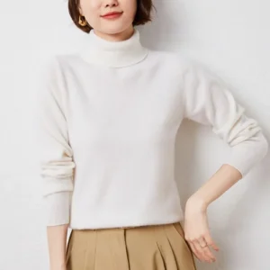 100% Pure Cashmere Knitwear Women's Loose Long Sleeve Half High Collar Pullover Base Layer Sweater Autumn Winter Comfortable Sof