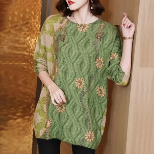 Trendy Twisted Print Mink Sweater Women's Autumn Winter Loose Knitted Outerwear Crew Neck Pullover Fashionable Knitwear - Image 3
